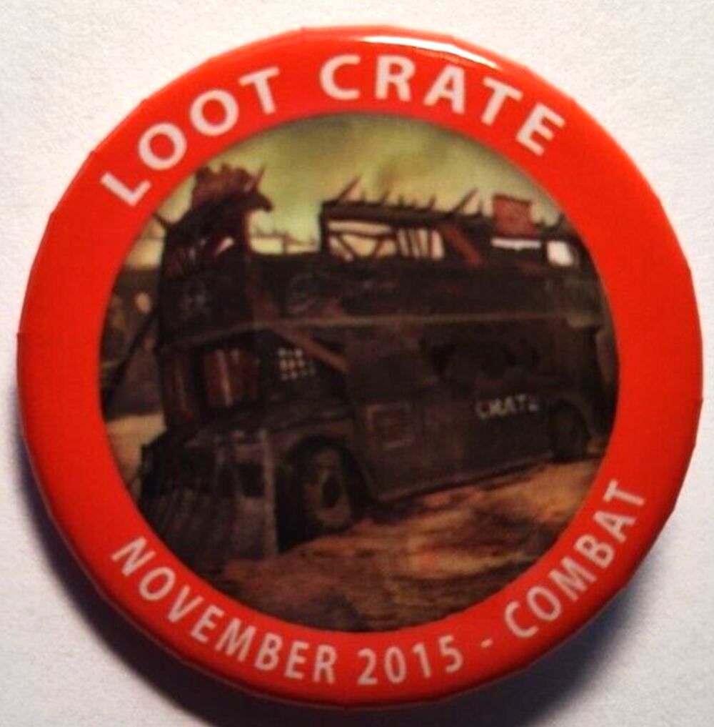 Steampunk Combat Train Battle Gaming Loot Crate Button Pin 2015